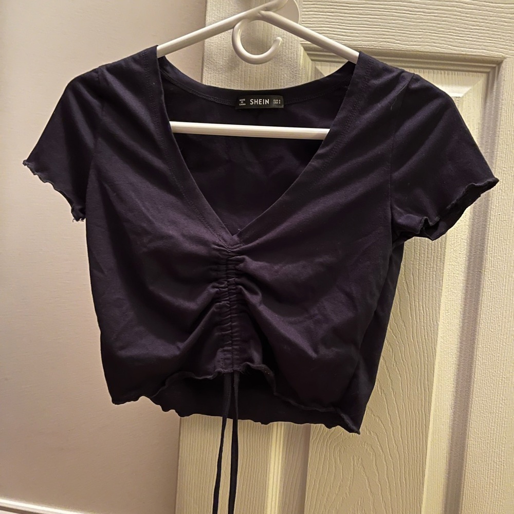 SHEIN  ruched drawstring front crop tee